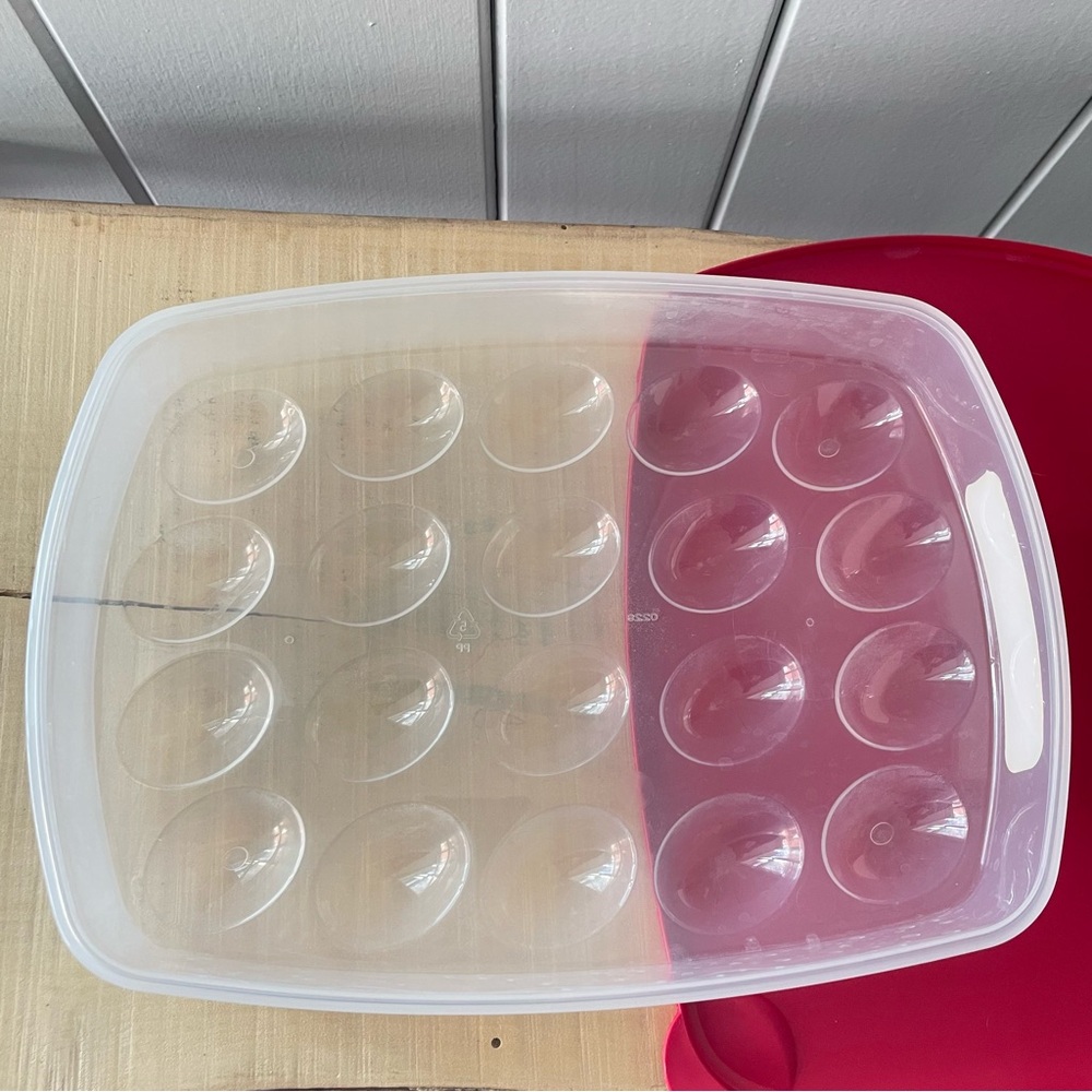 LAST CHANCE Vintage Snapware Egg Keeper Food Storage Container Sterilite Red Lid